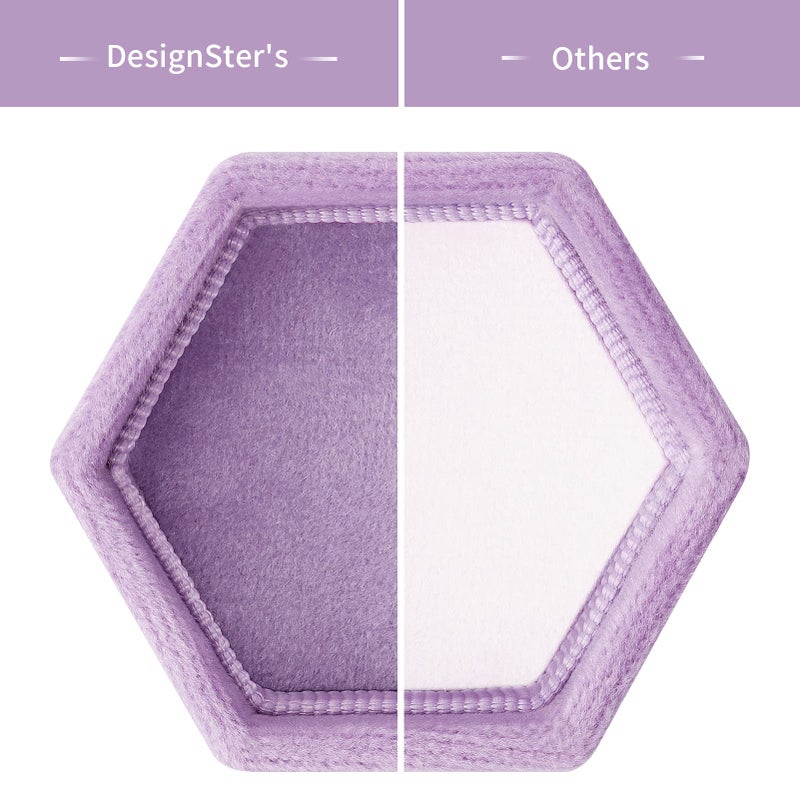DesignSter Hexagon Velvet Ring Bearer Box - Premium Gorgeous Vintage Double Ring Display Holder with Detachable Lid for Proposal, Engagement, Wedding, Ceremony (Lilac) - Image 2